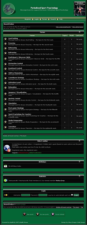 Glass Dragon Digital Publishing Message Board for Periodized Sport Psychology